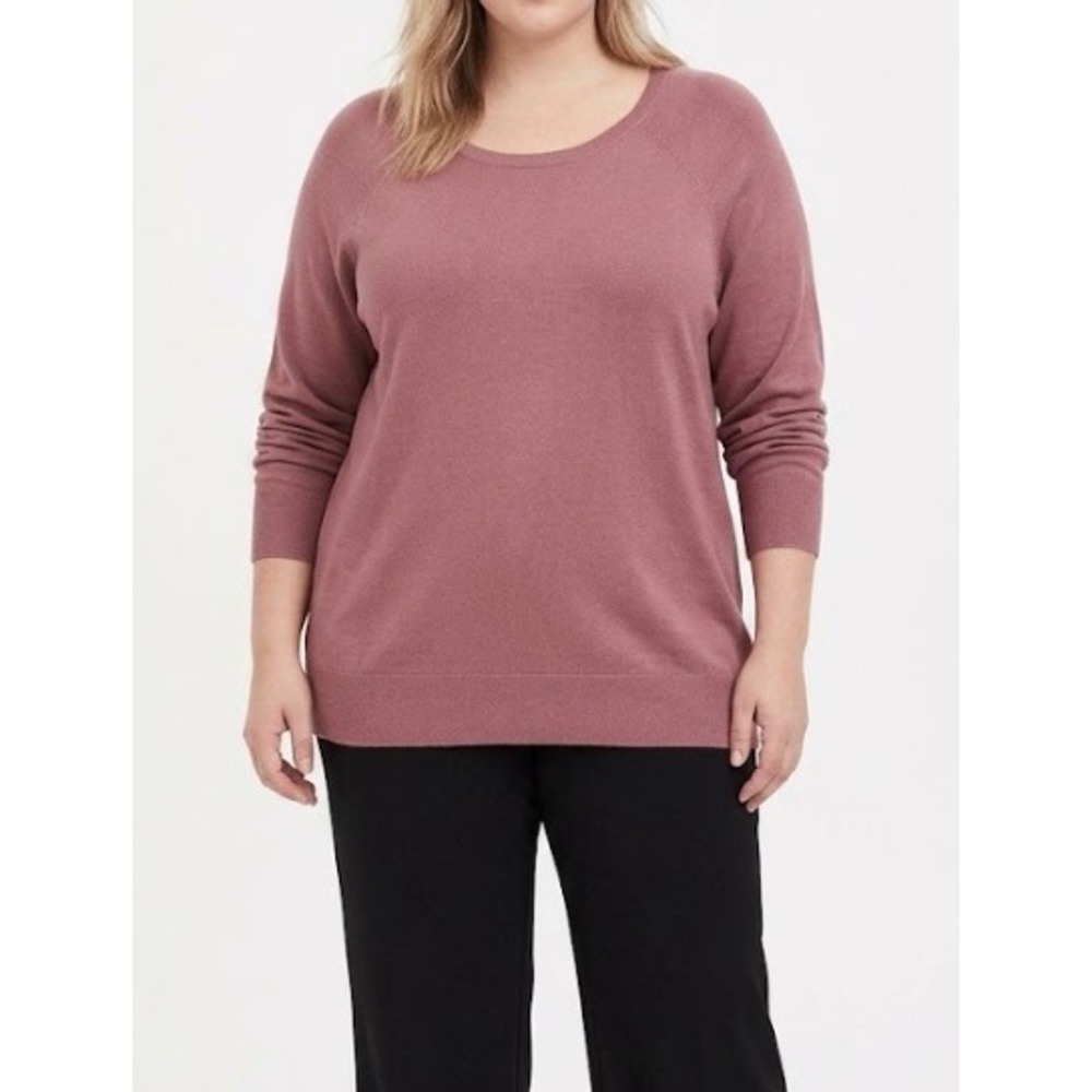 New Torrid Pullover Sweater size 2X Mauve Pink Raglan Long Sleeve Crew Neck Knit